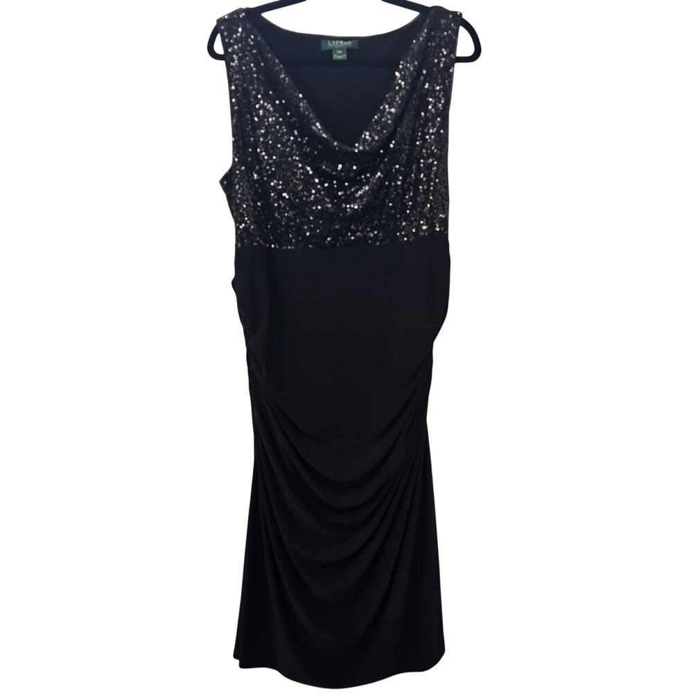 Lauren Ralph Lauren Black Sequin Dress 16W Plus Cocktail Evening